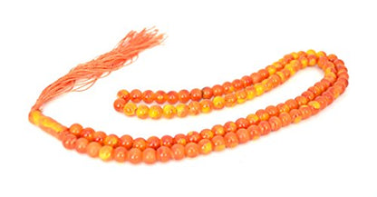 Islamic Prayer Beads - Misbaha Tasbih 99 Glass Bead Necklace - color: Orange Marble W/ Orange Tassel