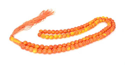 Islamic Prayer Beads - Misbaha Tasbih 99 Glass Bead Necklace - color: Orange Marble W/ Orange Tassel