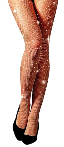 MengPa Women's Fishnets Tights High Waist Stockings Party Thigh High Pantyhose - color: Rhinestone-nude