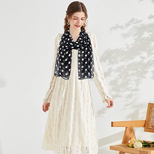 E-Clover Women Soft Floral Print Shawl Chiffon Sheer Scarf - color: Polka Dot-black White