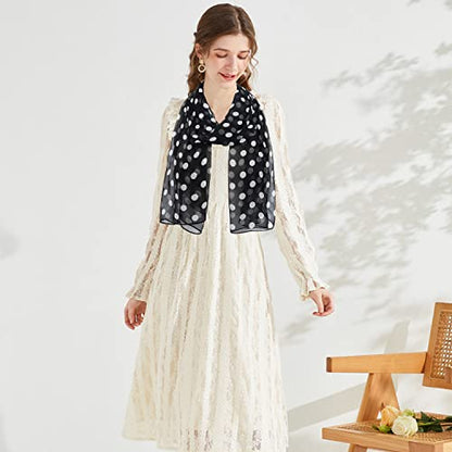 E-Clover Women Soft Floral Print Shawl Chiffon Sheer Scarf - color: Polka Dot-black White