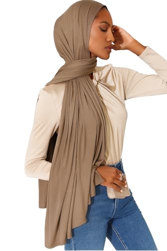 Premium Bamboo Jersey Hijab Scarves -Turban Head Wraps for Women, Fashion Headbands Long Plain Muslim Shawls - color: Beige