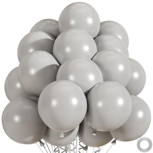 50pcs Gray Balloons, 12inch Matte Grey Balloons for Birthday, Baby Shower, Anniversary, Graduation, Wedding Party Decorations (With Ribbon & Adhesive Dots) - color: Grey
