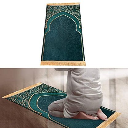 Rectangle Muslim Prayer Rug Decoration Embroidered Ramadan Gift Elegant Soft for Eid Bedroom Adult Kids Meditation Indoor Outdoor, Green