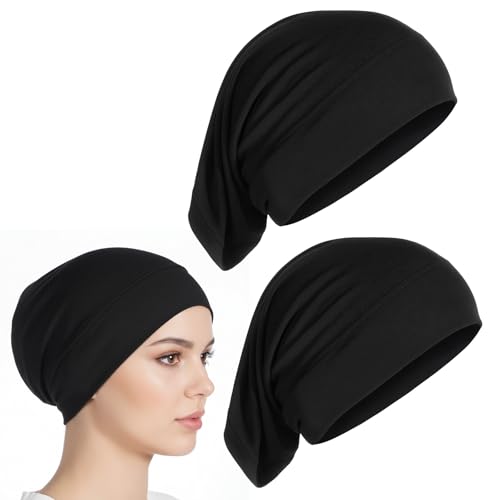 2 Pcs Undercaps for Hijab No Slip Black Under Scarf Tube Cap Hijab Cap Scarf Women Hijabs Undercaps Under with Brim for Turban Tube Neck Cover