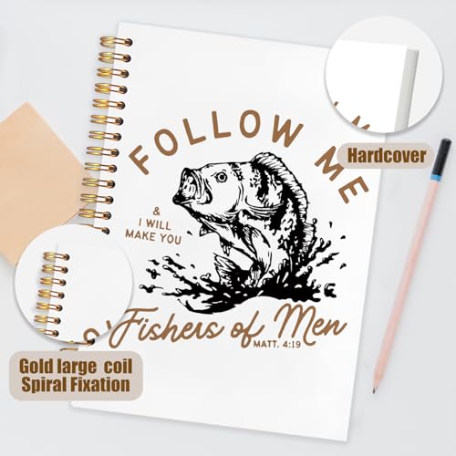 Retro Fish Christian Notebook,Bible Journal for Men, Matthew 4:19 Bible Verse Journal, Religious Scripture Spiral Notebook Journal for Note Taking, Christian Gifts for Women Men, 5.5x8.3 Inch - color: follow me