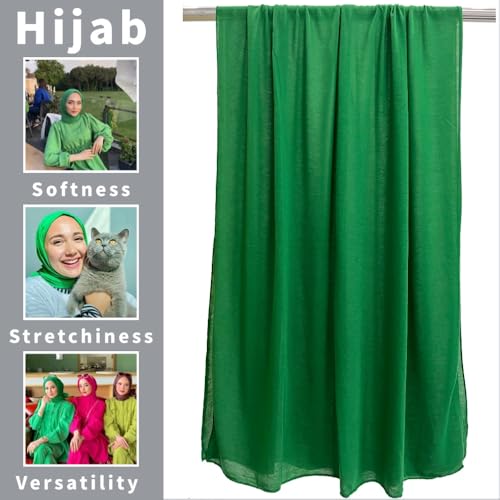 Harewom Muslim Hijab for Women Soft Stretch Headscarf Large Plain Turban Wrap Shawl Head Wrap for Everyday Wear - color: Bright Green Hijab Headscarf