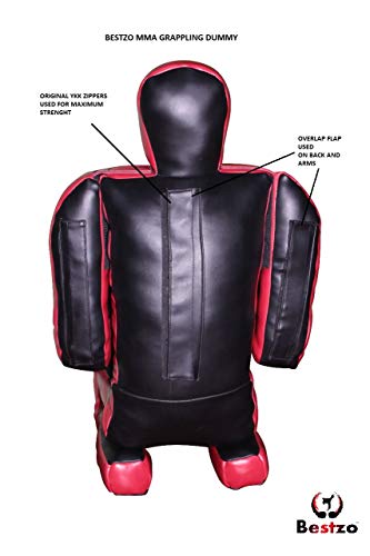 Bestzo MMA Grappling Dummy for Judo Karate Jiu Jitsu Martial Arts Brazilian Wrestling Punching Bag,Throwing,Boxing Dummy Black - Unfilled - color: Synthetic Leather Red/Black, size: 59 inches (5 ft)