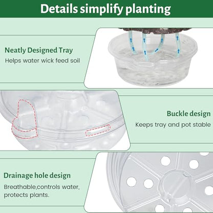 Bluepro Self Watering Pots for Indoor Plants, 4/5/6.5 Inch, 18-Pack | Clear Plastic, 6 Each of Three Sizes, Reservoir Trays and Wicks, Up to 7-Day Water Supply, Root and Water-Level Visibility - size: 4/5/6.5 Inch-18Pcs