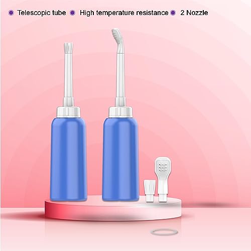 2PCS-Pack Portable Bidet 500ml for Travel Bidet Bottle with 2 Nozzle + Scalable Pipe + Storage Bag ,Peri Bottle for Postpartum Essentials