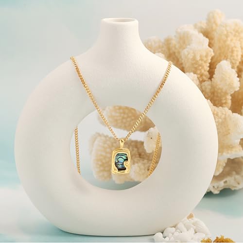 POTESSA 18K Gold Plated Pendant Necklace Medallion Coin Heart Y Shaped Chain Toggle Necklace for Women Jewelry - color: Gold Abalone Shell