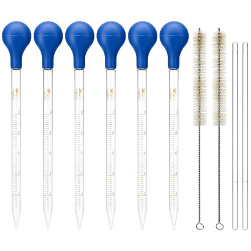 QWORK Glass Droppers Pipettes Graduated Lab Dropper Set, 10 ml Capacity with Large Rubber Caps Glass Liquid Pipette