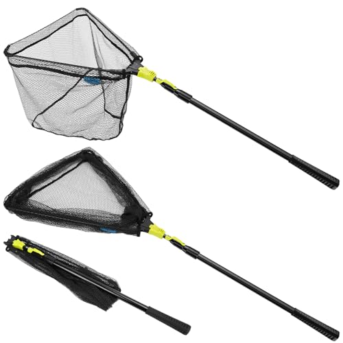 SANLIKE Foldable Fishing Landing Net, Telescopic Aluminum Pole Fishing Net | Fast folding fishing landing net for easy carrying,soft mesh safeguards fish during freshwater lake, river and pond shore - size: 98 inch