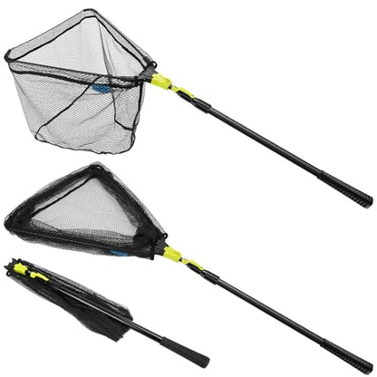 SANLIKE Foldable Fishing Landing Net, Telescopic Aluminum Pole Fishing Net | Fast folding fishing landing net for easy carrying,soft mesh safeguards fish during freshwater lake, river and pond shore - size: 98 inch