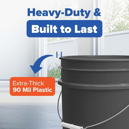 5 Gallon Plastic Bucket with Airtight Lid | Made in USA | Food Grade Bucket | BPA-Free | Heavy Duty 90 Mil All Purpose Pail | One 12" Rubber Mallet & One Lid Opener Included | 1 Pack | Airtight Lid, Mallet and Lid Opener Included, Heavy-Duty 90 Mil HDPE P