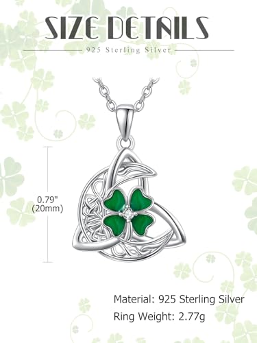 PRAYMOS 925 Sterling Silver Religious Islamic Necklace/Irish Triquetra Celtic Knot Pendant Jewelry Gift for Women - style: Celtic four clover