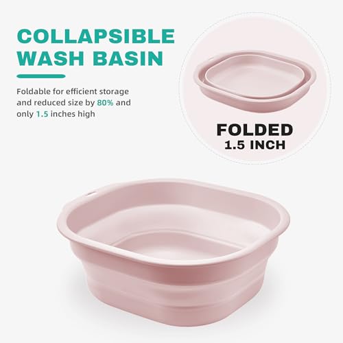 2 Pack Collapsible Wash Basin Set, Foldable Dish Tub, Small Medium Portable Sink for Kitchen, Camping, RV, Baby Bottles, Laundry, Plastic Washbasin -Pink - color: Pink