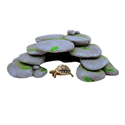 M2cbridge Reptile Hide Resting Step Ledge Cave Hideout Turtle Basking Platform – Great for Reptiles, Amphibians, and Fish (Pebble Arch Cave) - style: Pebble Arch Cave