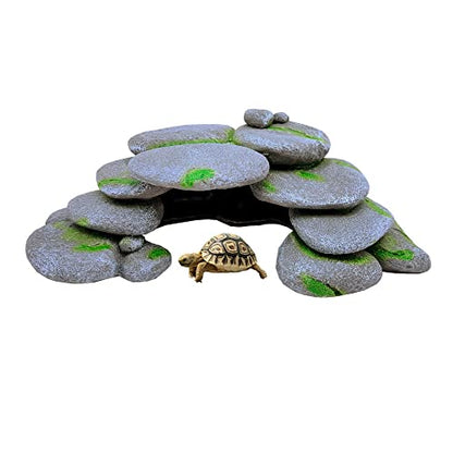 M2cbridge Reptile Hide Resting Step Ledge Cave Hideout Turtle Basking Platform – Great for Reptiles, Amphibians, and Fish (Pebble Arch Cave) - style: Pebble Arch Cave