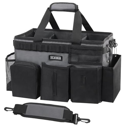SCAVATA Wearable Cleaning Caddy Bag, Cleaning Caddy Supplies Organizer with Handle & Shoulder Straps for Housekeepers, Under Sink & Car Cleaning Tool Organizers with 4 Foldable Divider (GraphiteGrey) - color: GraphiteGrey