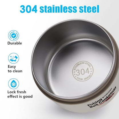 THKFISH Fishing Bait Container, Stainless Steel Insulated Live Bait Storage, Worm Bait Holder, Bait Storage Box, Nightcrawler Box, Bait Bucket to Keeps Bait Fresh and Alive - color: 2PCS-0.6L+0.4L