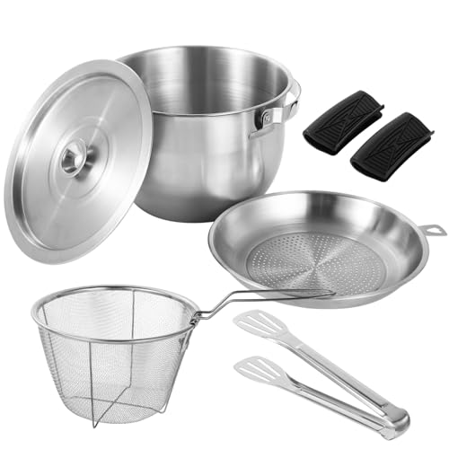 Stainless Steel Fryer Pot with Oil Filter Set, Frying Basket, Strainer & Food Clip, Lid Included, for Kitchen Cooking