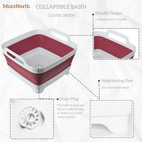 Collapsible Wash Basin 9L, Foldable Dish Tub with Drain Plug, Portable Collapsible Dish Basin, Camping Sink for Washing Dishes, Laundry & Kitchen Use (Viva Magenta) - color: Viva Magenta - Set of 1