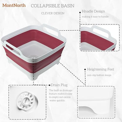 Collapsible Wash Basin 9L, Foldable Dish Tub with Drain Plug, Portable Collapsible Dish Basin, Camping Sink for Washing Dishes, Laundry & Kitchen Use (Viva Magenta) - color: Viva Magenta - Set of 1