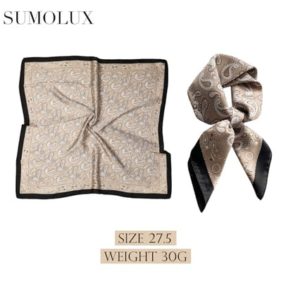 Sumolux Head Hair Scarf for Women Like Satin Silk Scarf Bandana Hair Wrapping Night Large Square Scarves 27.5" - color: Brown Cashew Nuts