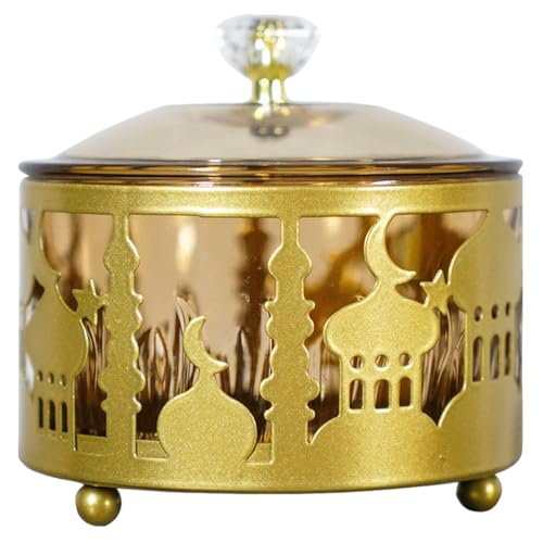 Lurrose Ramadan Candy Jar with Lid Eid Mubarak Snacks Container Box Sugar Storage Bowl Ramadan Party Tray Arab Dish Kitchen Food Storage Jar
