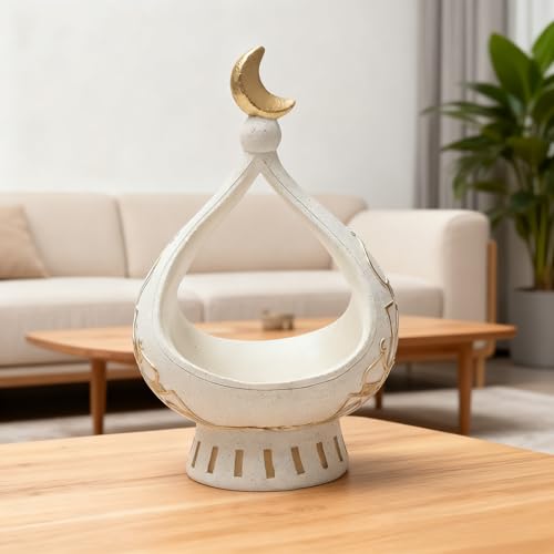Islamic Decor Ramadan Lantern Gold Crescent Moon Ornament White Resin Decorative Bowl Eid Mubarak Gift Arabic Style Home Decor Religious Art Piece Handcrafted Tabletop Decoration - color: Type I