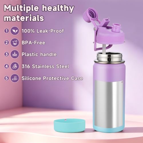 Kids Water Bottle for School Boys Girls，16 oz Water Bottle with 2-in-1 Lid 304 Stainless Steel Insulated Bottle - color: Navy blue 480
