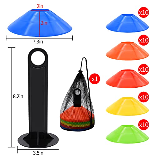 RUBY.Q 50/100/200pcs Disc Cones, Soccer Cones, Basketball Cones with Carry Bag and Holder, Football, Soccer, Basketball Training Equipment, 5 Colors - size: 100pcs