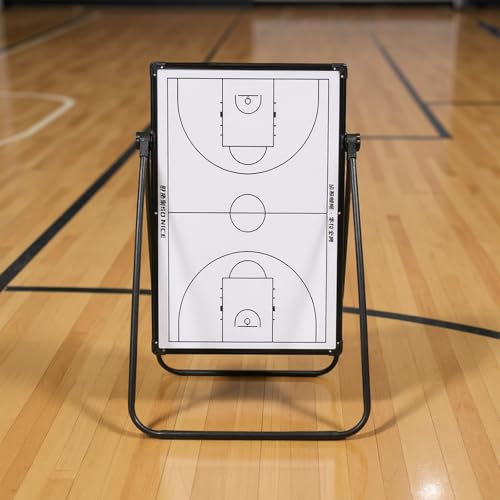 Double-Sided Adjustable Football Coaching Whiteboard with Wheels (Basketball-A)