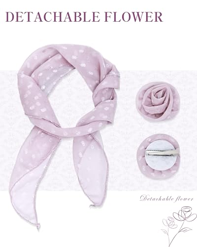 Chiffon Scarf for Women, Removable Flower Neck Scarf Light Soft Fashion Rose Scarves Versatile Headband or Hair Band - color: Blush Dot