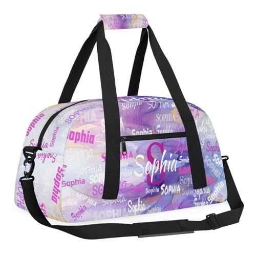 Personalized Gym Bag for Girls, Purple Marble Texture Print with Name | Custom Sport Gym Dance Cheerleading Duffel Bag Training Fitness Bags Travel Duffel Bag - color: Color 25
