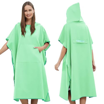 Yufawow Men Women Hooded Towel Changing Wearable Cloth Swimsuit Bikini Coverup Dry Robe Bathing Swim Parka Jacket Suit Dress Wrap Plus Size for Beach Hiking Pee Surf Board Pool Shower - color: Green