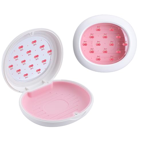 Cute Cherry Printed Retainer Case with Silicone Pad, Portable Slim Aligner Case Orthodontic Retainer Box, Denture Storage Container Travel Mouth Guard - color: Cute Cherry