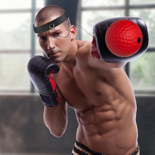 Boxing Ball with Headband, Boxing Reflex Ball Headband Set | React Reflex Ball for Adult Training | Indoor Outdoor Fitness Equipment - color: Red