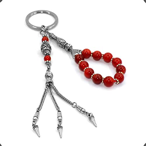 Keychain & Rosary Collection -Car Key Chain-Handbags Holder - color: (8 Mm - Red Agate Stone)