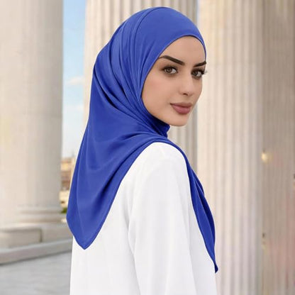 Instant Hijab Ready To Wear Hijab Scarf for Women Soft Long Muslim Jersey Hijabs Head Scarf for Prayer Abaya - color: Royal Blue
