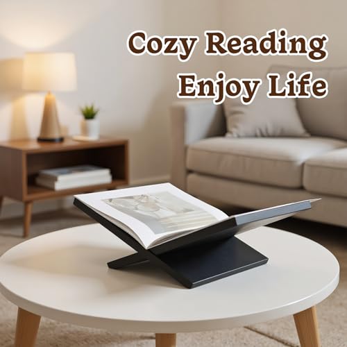 Open Display Book Stand, Solid Wooden Large Book Holder for Reading, Bible Stand, Book Opener Holder for Recipe, Quran, Art Book, Magazine, Textbook (Black)