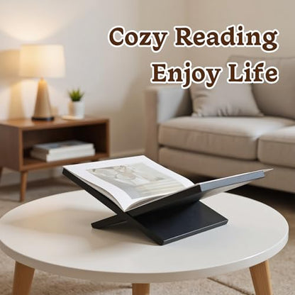 Open Display Book Stand, Solid Wooden Large Book Holder for Reading, Bible Stand, Book Opener Holder for Recipe, Quran, Art Book, Magazine, Textbook (Black)