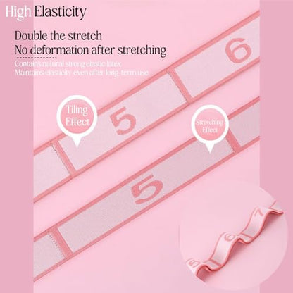 Multi-Loop Stretch Band - Yoga, Pilates, Ballet, and Physical Therapy Stretching Strap for Flexibility, Leg Stretching, and Exercise - Durable Stretching Equipment - color: Light Pink - 12 Loops
