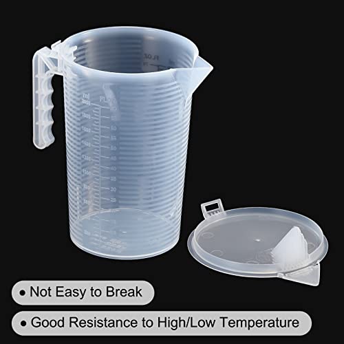 PATIKIL Graduated Beaker, 2 Pack 2000ml PP Plastic Liquid Measuring Cup Double Sided Black Graduations with Handle Lid and Spout for Lab Kitchen Home - size: 2000ml