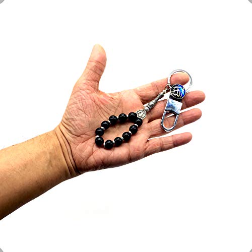 Keychain & Rosary Collection -Car Key Chain-Handbags Holder - color: Leather Keychain 10 Mm-black Beads