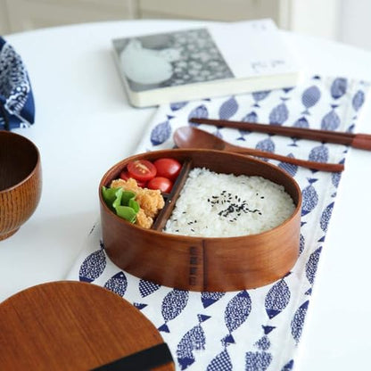 LIZEALUCKY Portable Bento Box, 7 inch Wooden Lunch Box, Adult Wooden Bento Box Handmade Natural Wooden Sushi Box Cutlery Bowl Food Container 3 Compartment Storage