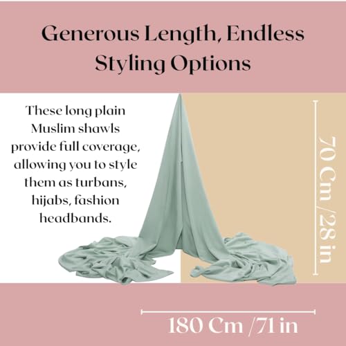 Premium Bamboo Jersey Hijab Scarves -Turban Head Wraps for Women, Fashion Headbands Long Plain Muslim Shawls - color: Light Green