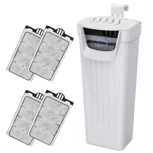 Moonorange Aquarium Power Filter(3.5W), Turtle Tank Filter, Silent Low-Water Filter for Small Fish Tank, Reptile Tank Up to 15Gallon, with 4pcs Cartridges.(White) - color: White +4 Cartridges