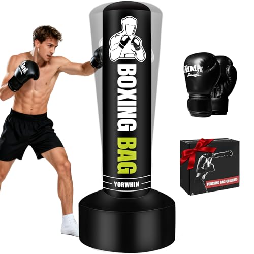 Heavy Freestanding Punching Bag for Adults, 70'' Standing Punching Bag Heavy Bag with Boxing Gloves, Women Men Boxing Training Equipment Kickboxing Bags for Beginners Training MMA Fitness Home Gym